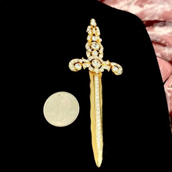 Vintage Large Jeweled Sword Dagger Fashion Jewelry Brooch - Picture 2 of 5